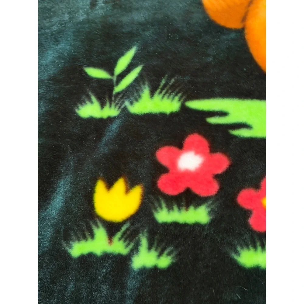 Vintage Teddy Bear Puppy Plush Mink Style Fleece Blanket Forest Green Kidcore